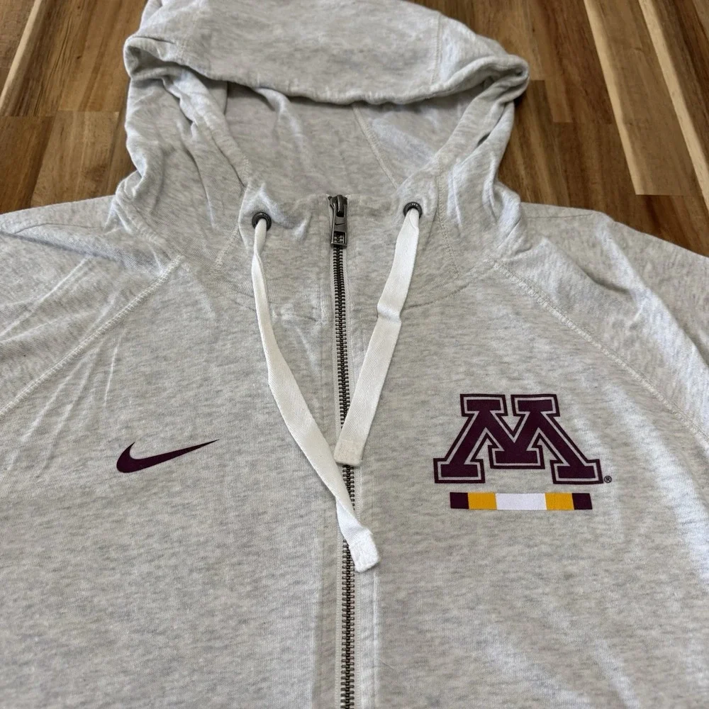 Minnestota Golden Gophers Hoodie Womens L Gray Nike Full‎ Zip College Drawstring